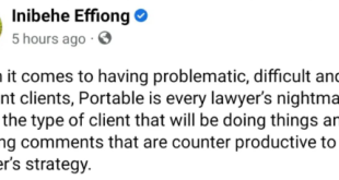 Portable is every lawyer?s nightmare - Legal practitioner, Inibehe Effiong
