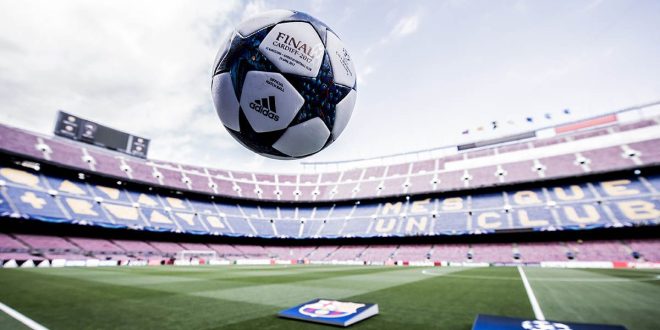 The Adidas official match ball is seen ahead of the UEFA Champions League Quarter Final second leg match between FC Barcelona and Juventus at Camp Nou on April 19, 2017 in Barcelona, Spain.