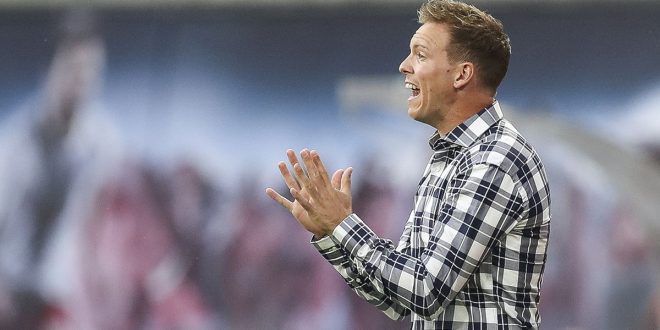 Tottenham Hotspur target Julian Nagelsmann head coach of RB Leipzig reacts during the Bundesliga match between RB Leipzig and FC Bayern Muenchen at Red Bull Arena on September 14, 2019 in Leipzig, Germany.