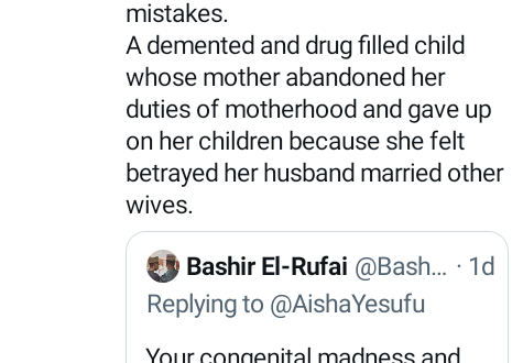 "You are a demented and drug filled child" - Aisha Yesufu and Bashir El-Rufai continue to drag each other on Twitter