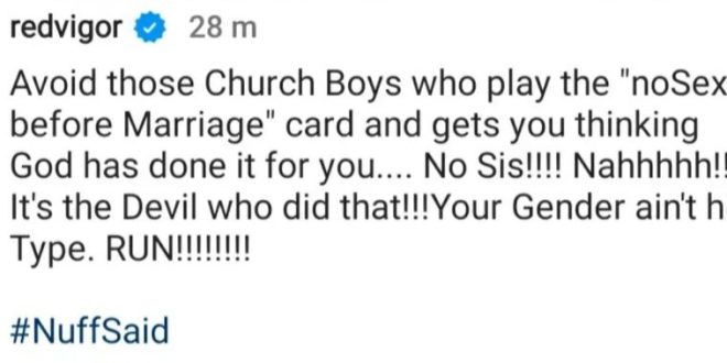 "Avoid church boys who play the 'no s£x before marriage' card. Your gender ain't his type" Maureen Esisi warns women