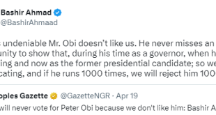 Disregard anyone saying I hate Northerners- Peter Obi says days after presidential aide, Bashir Ahmad, said the politician doesn