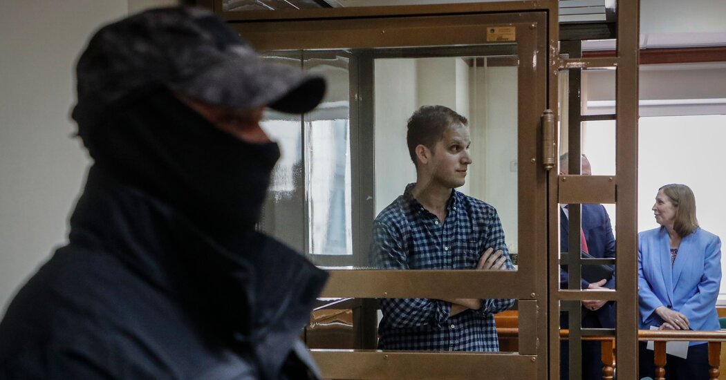 Evan Gershkovich declares his innocence in a Moscow court, but his detention is upheld.