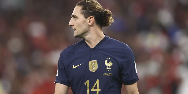 Liverpool target Adrien Rabiot of France during the FIFA World Cup Qatar 2022 Group D match between Tunisia and France at Education City Stadium on November 30, 2022 in Al Rayyan, Qatar.