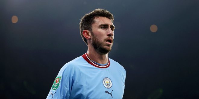 Tottenham Hotspur target Aymeric Laporte of Manchester City in action during the Carabao Cup Fourth Round match between Manchester City and Liverpool at Etihad Stadium on December 22, 2022 in Manchester, England.
