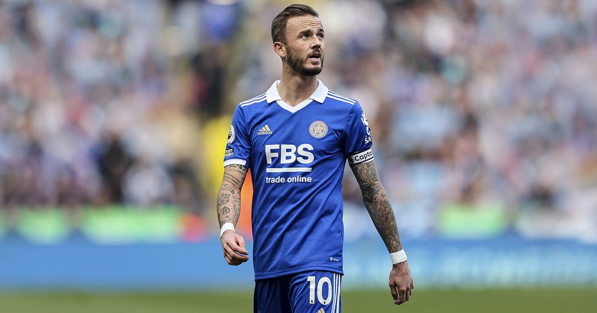 Tottenham target James Maddison of Leicester City during the Premier League match between Leicester City and AFC Bournemouth at The King Power Stadium on April 08, 2023 in Leicester, England