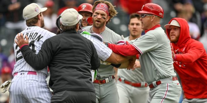Bryce Harper Tries to Take on Entire Rockies Roster, Sets Off Brawl