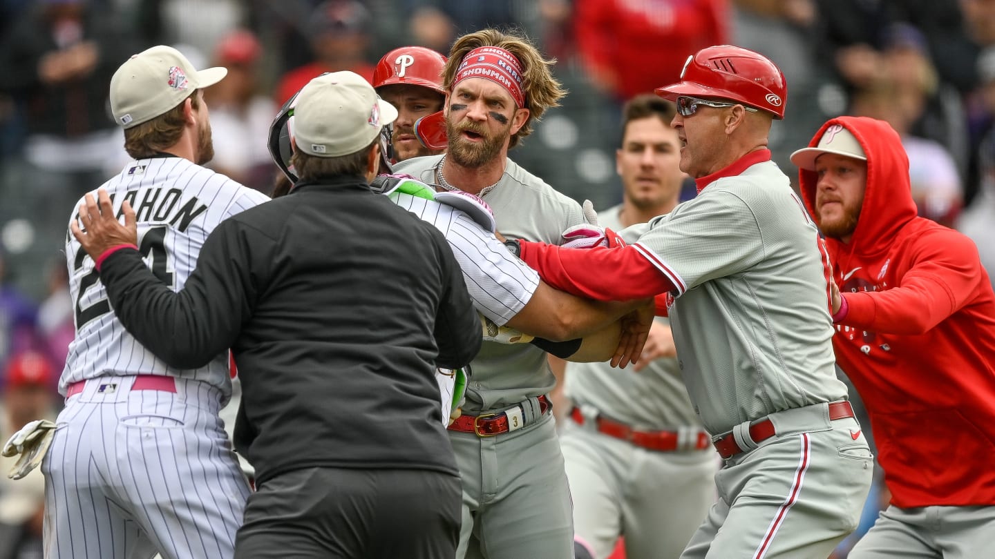 Bryce Harper Tries to Take on Entire Rockies Roster, Sets Off Brawl
