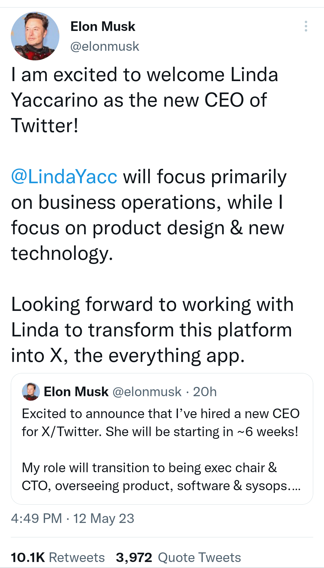 Elon Musk names Linda Yaccarino as Twitter