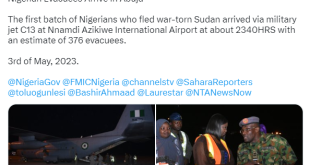 First set of Nigerian evacuees from Sudan arrive Abuja