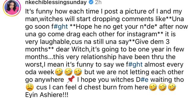 I hope you witches die waiting - Nkechi Blessing slams those surprised that her relationship has stood the test of time