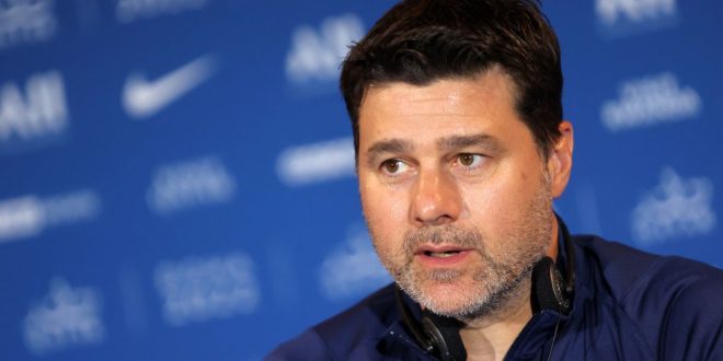 Head coach Mauricio Pochettino speaks during a PSG press conference at the team