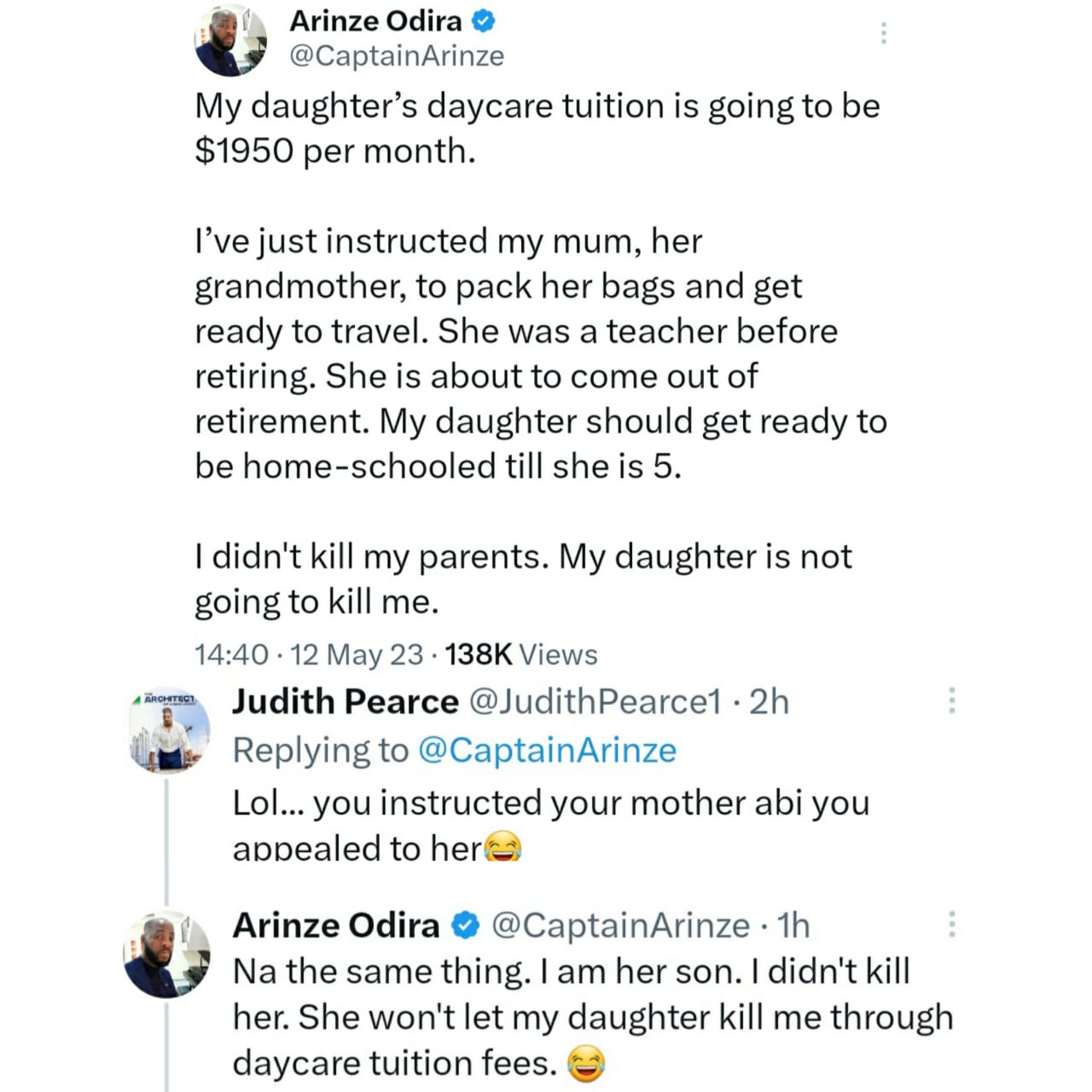 My daughter won?t kill me through daycare tuition fees - Abroad-based Nigerian pilot reveals his daughter?s daycare fees made him invite his mother