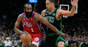 No Embiid, no problem as James Harden erupts for 45 points to help Sixers steal Game 1 win over Celtics.