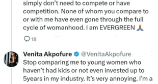 Stop comparing me to young women who haven?t had kids - Actress Venita Akpofure warns fans