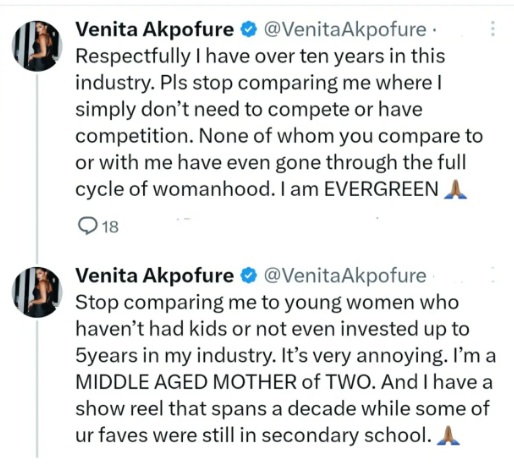Stop comparing me to young women who haven?t had kids - Actress Venita Akpofure warns fans