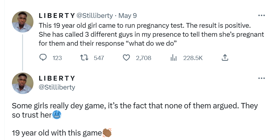Twitter user shares his experience with a 19-year-old girl who roped three men into her pregnancy