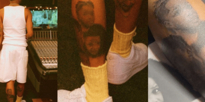 Wizkid Tattoos His Sons Images On His Right Leg (Photos)