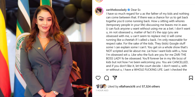 You can f**k anyone you want without using me as a bet - Zari Hassan cancels baby daddy Diamond Platnumz