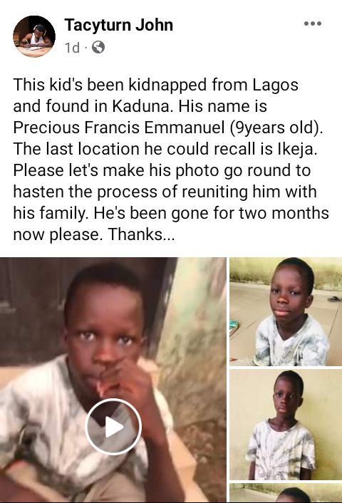 9-year-old boy found in Kaduna two months after his alleged abduction from Lagos