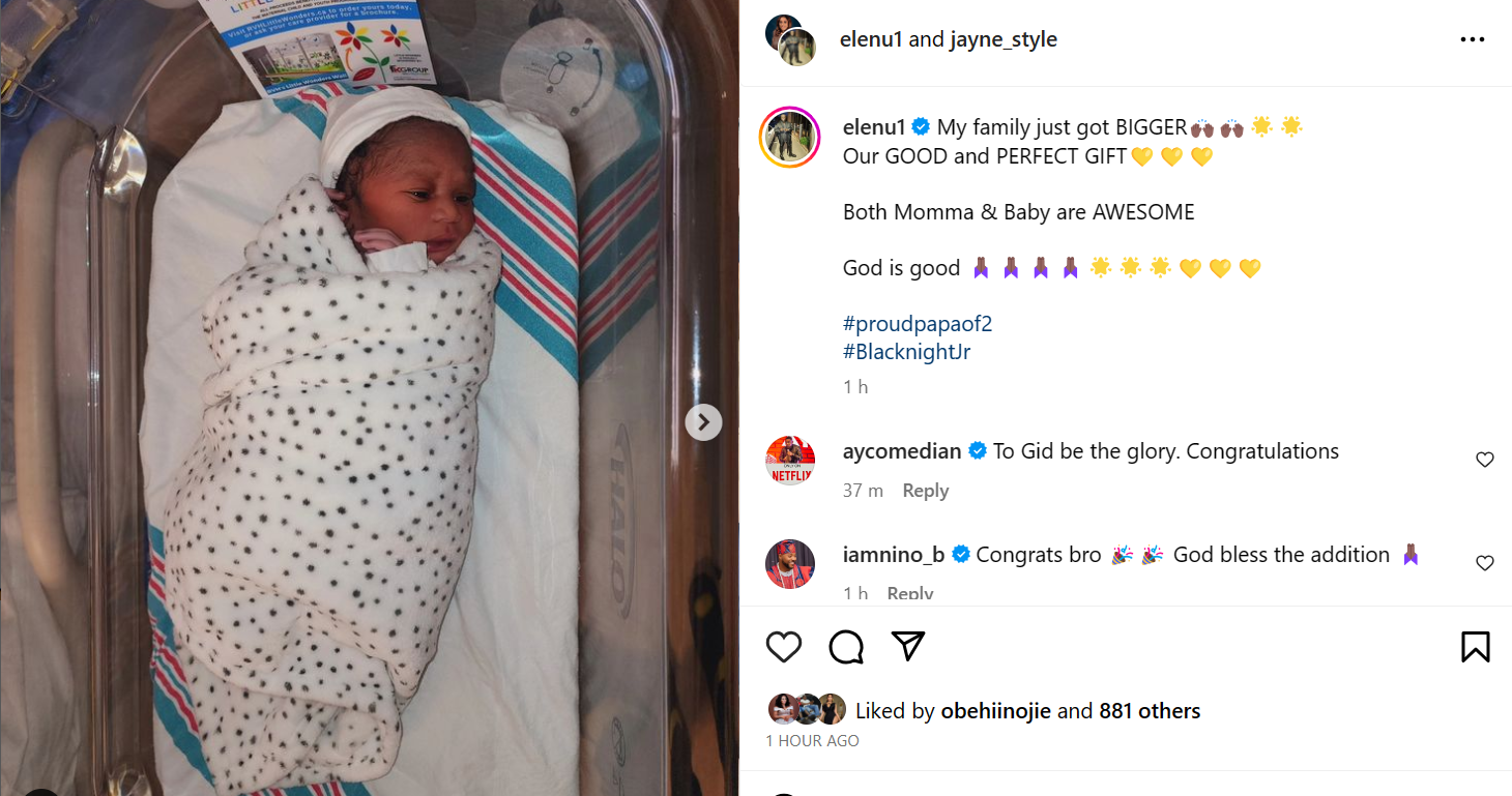 Comedian Elenu welcomes his second child with wife Jane