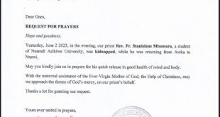 Gunmen kidnap Catholic priest in Anambra