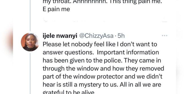 Lady recounts how she was woken up by the cold hands of some armed robbers who invaded her apartment and carted away her belongings including N100