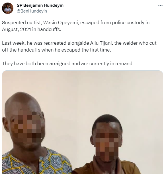 Lagos police arrest suspected cultist who fled police custody in August 2021