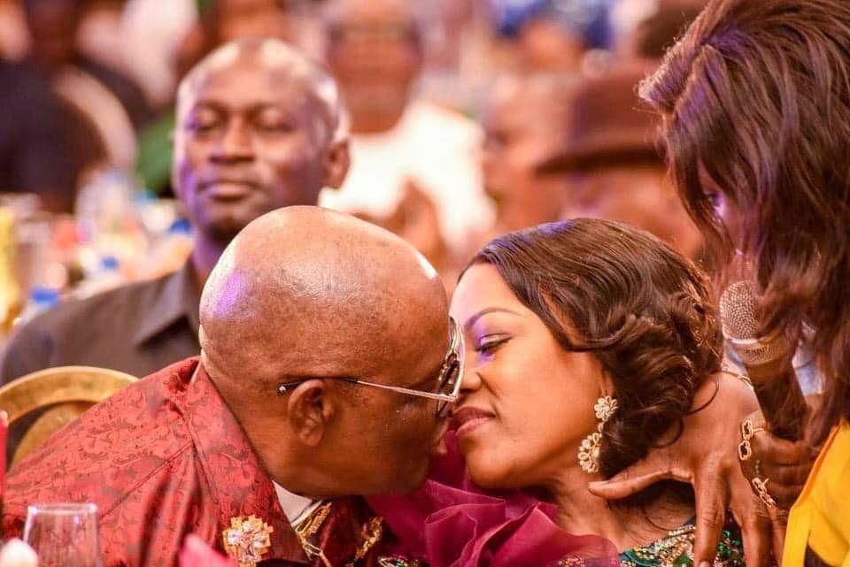 Lovely photo of Nyesom Wike giving his wife a kiss at their family thanksgiving reception