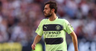 Manchester City star Bernardo Silva during the Premier League match between West Ham United and Manchester City at London Stadium on August 07, 2022 in London, England.