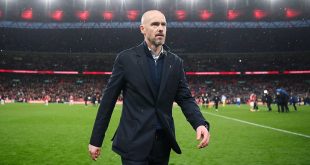 Manchester United manager Erik ten Hag acknowledges the fans after the team