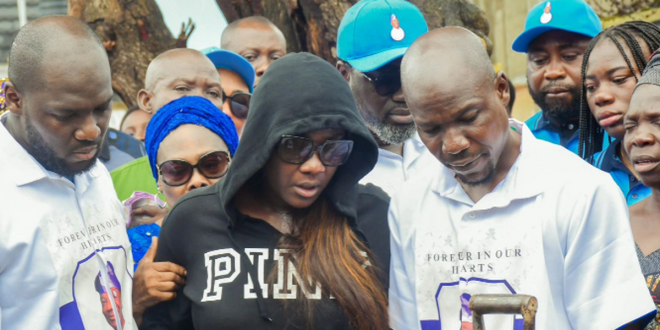 Mercy Johnson bids farewell as she lays father to rest