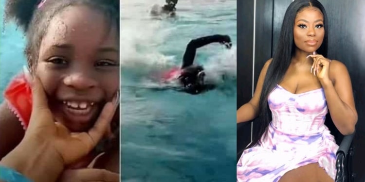 Netizens Express Fear As Davido's First Daughter, Imade Is Spotted In A Massive Swimming Pool (Video)