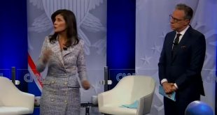 Nikki Haley and Jake Tapper at a CNN Town Hall.