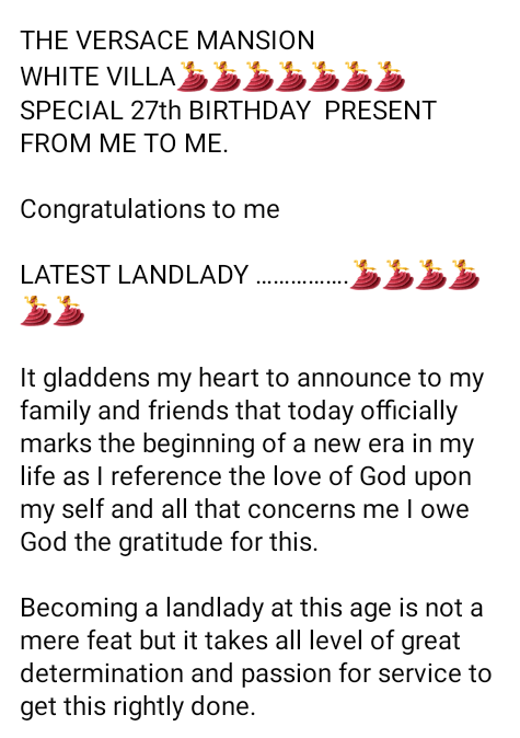 "The youngest landlady in Akwa Ibom" - 27-year-old Nigerian woman says as she shows off her new mansion