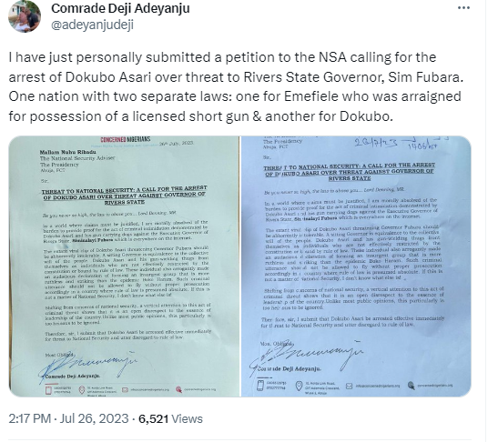 Arrest Asari Dokubo now for threatening Rivers state governor - Deji Adeyanju tells NSA