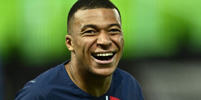 Kylian Mbappe of PSG laughing