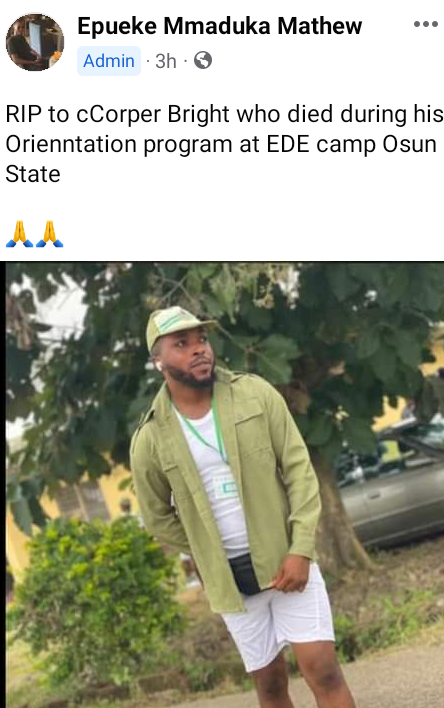 Corps member reportedly dies in his sleep at Osun orientation camp