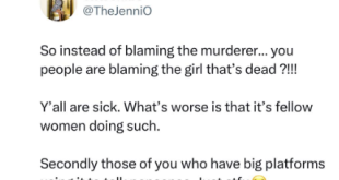 ''Instead of blaming the murderer, people are blaming the girl that?s dead?''- BbNaija Titans star, Jenni O, tackles critiques of young lady stabbed to death by boyfriend