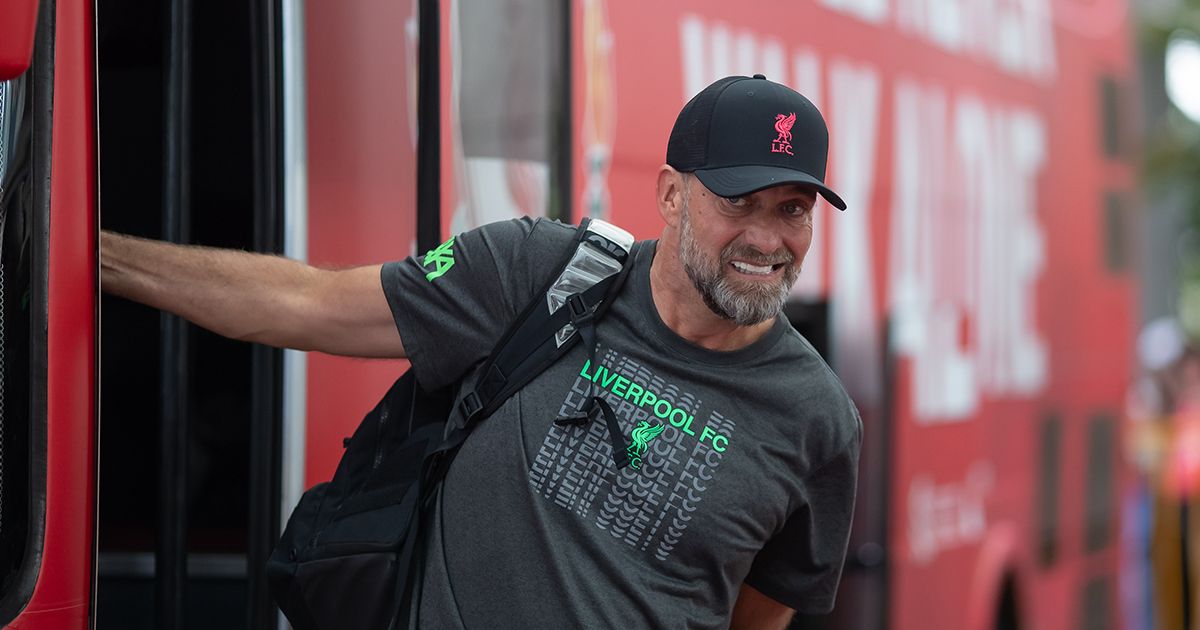 Liverpool manager Jurgen Klopp arrives at the Ritz-Carlton Hotel for the Singapore Festival of Football on July 28, 2023 in Singapore.