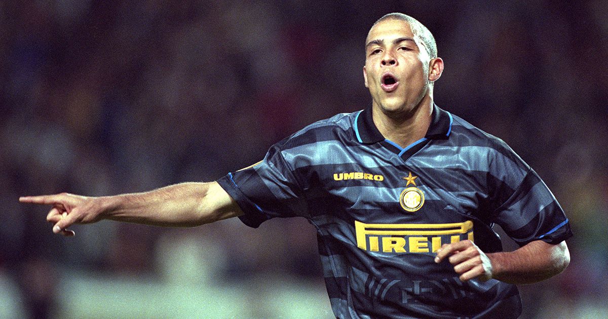 UEFA Cup Final - Lazio v Internazionale - Ronaldo celebrates the third goal for Internazionale.