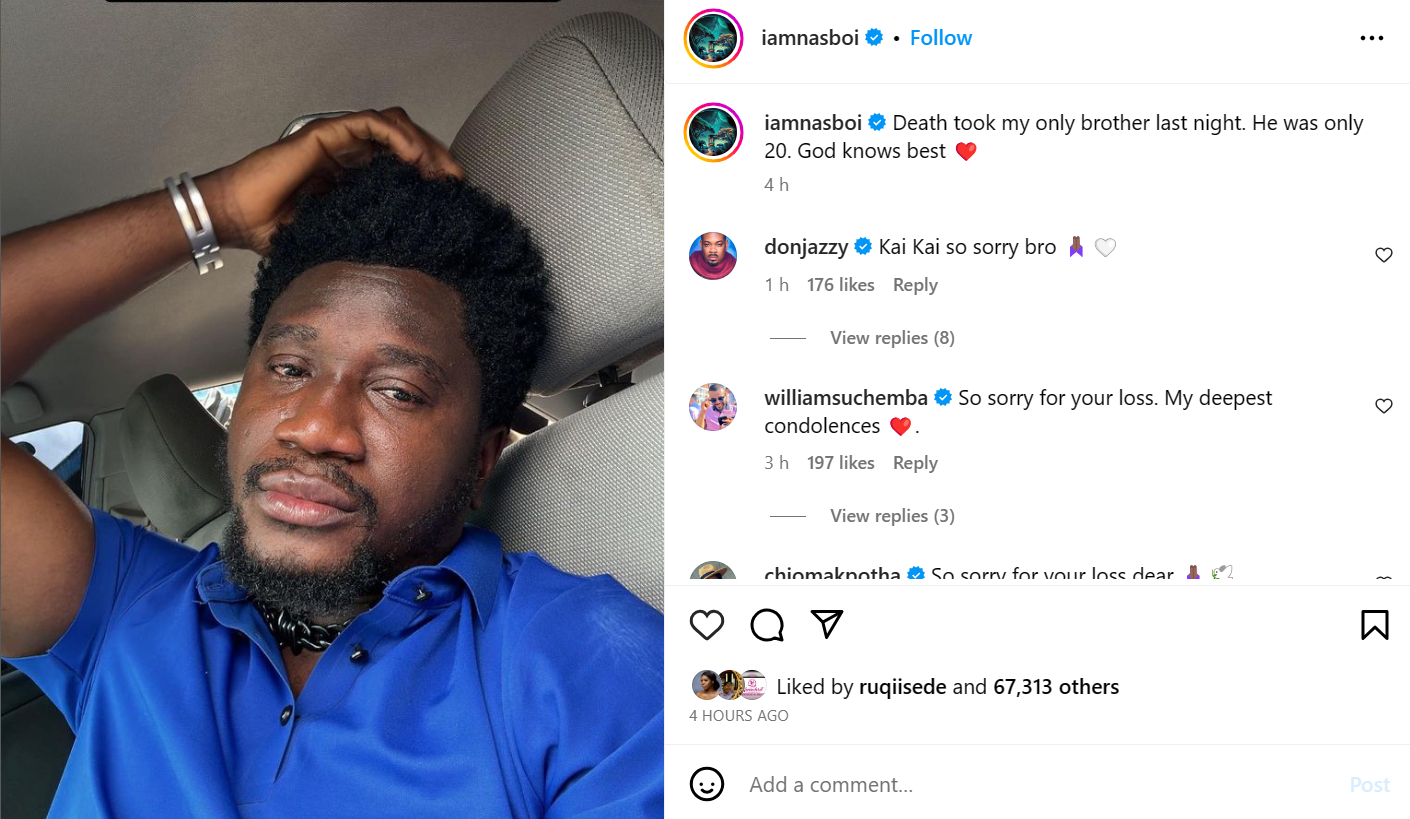 Skit maker Nasboi loses his younger brother
