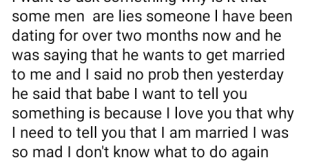 Some men are liars - Nigerian lady laments after her boyfriend of two months revealed he is a married man
