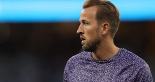 Harry Kane of Tottenham Hotspur looks on during the warm-up ahead of a match