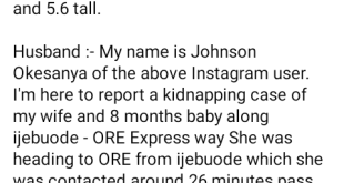 Woman and her 8 months old baby reported missing in Ogun