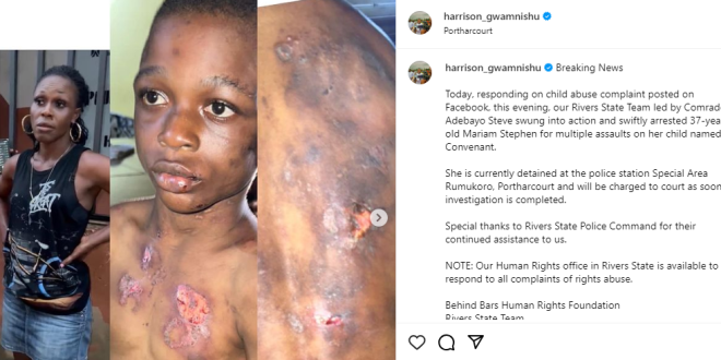 Woman arrested for repeatedly assaulting her son in Rivers