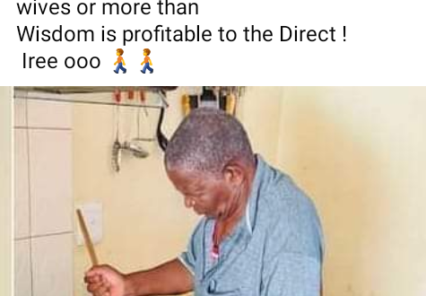 "You will understand why you need two wives or more when you get old" - Nigerian woman says as she shares photo of elderly man cooking