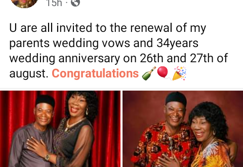 "34 years in marriage no be beans" - Nigerian lady says as she shares photo of her parents kissing