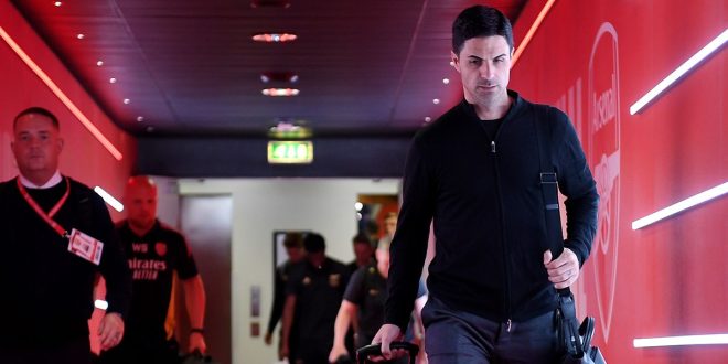 Arsenal manager Mikel Arteta arrives at the stadium prior to the Premier League match between Arsenal FC and Wolverhampton Wanderers at Emirates Stadium on May 28, 2023 in London, England.