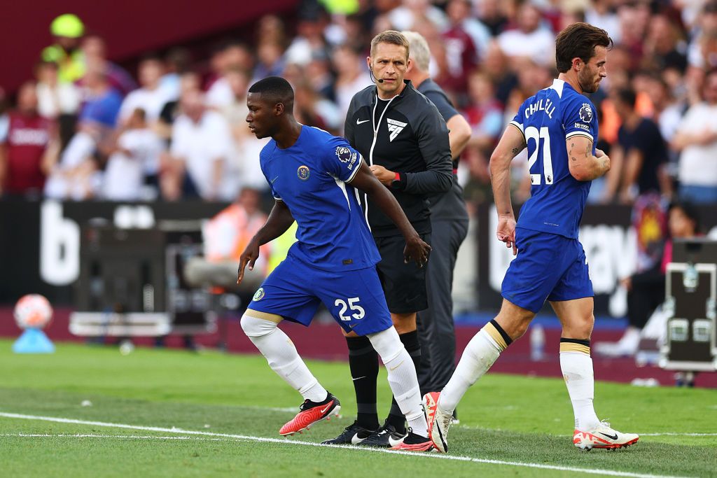 Chelsea vs Luton live stream Moises Caicedo of Chelsea is substituted on for teammate Ben Chilwell during the Premier League match between West Ham United and Chelsea FC at London Stadium on August 20, 2023 in London, England. (Photo by Clive Rose/Getty Images)